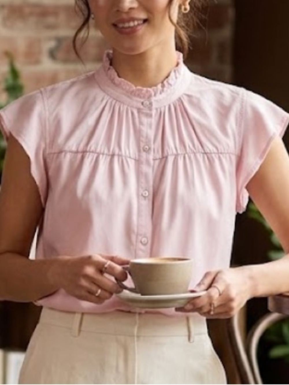 Rails "Ruthie" Pink Ruffle Flutter Sleeve Button-Down Top 100% Lyocell XS